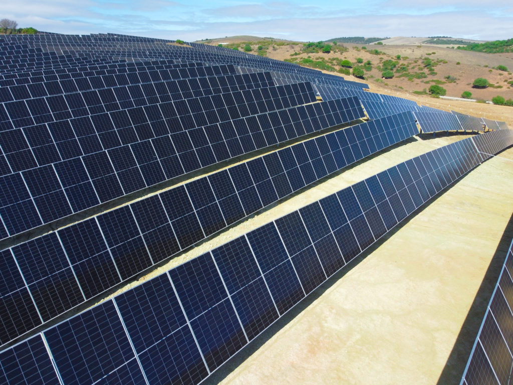 Solar trackers installed in sloped terrain thanks to PVH Terrain Response system