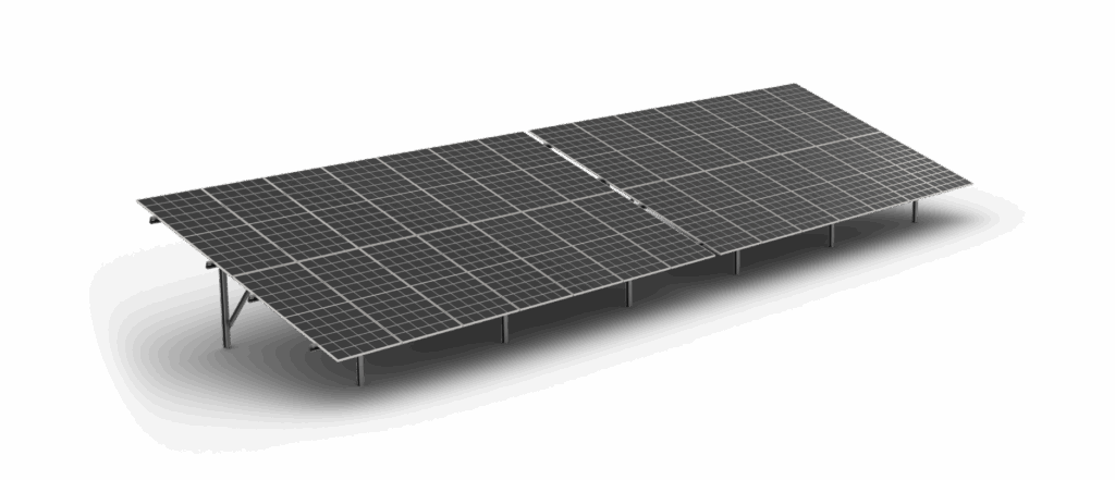 SolarFix fixed tilt structure render in 2P bi-post configuration