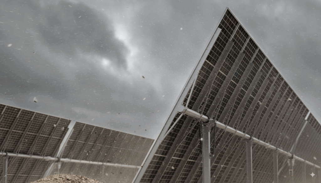 Monoline 2P solar tracker under extreme wind conditions